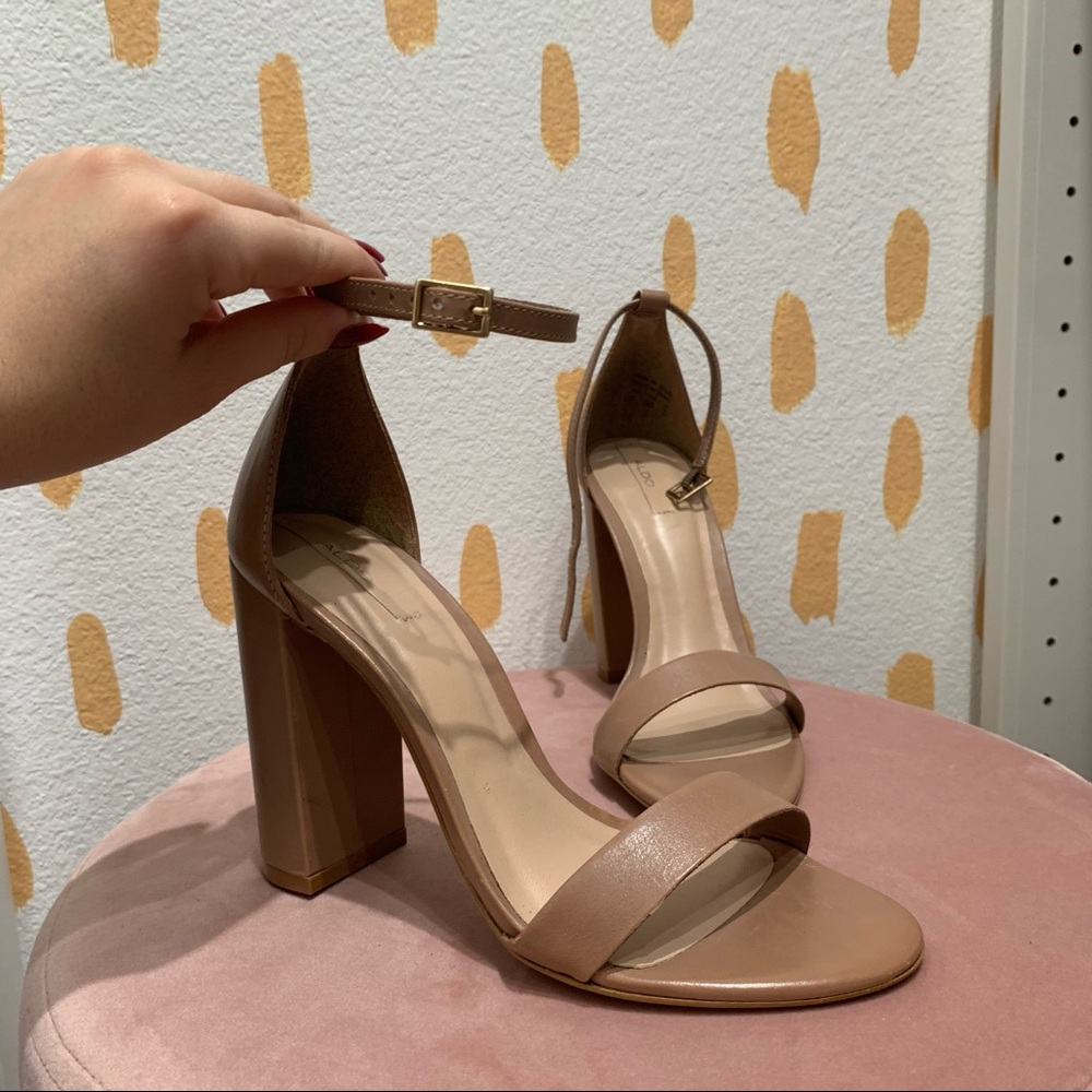 Strappy nude block heels